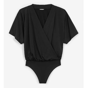 Wrap front V-neck thong body suit.